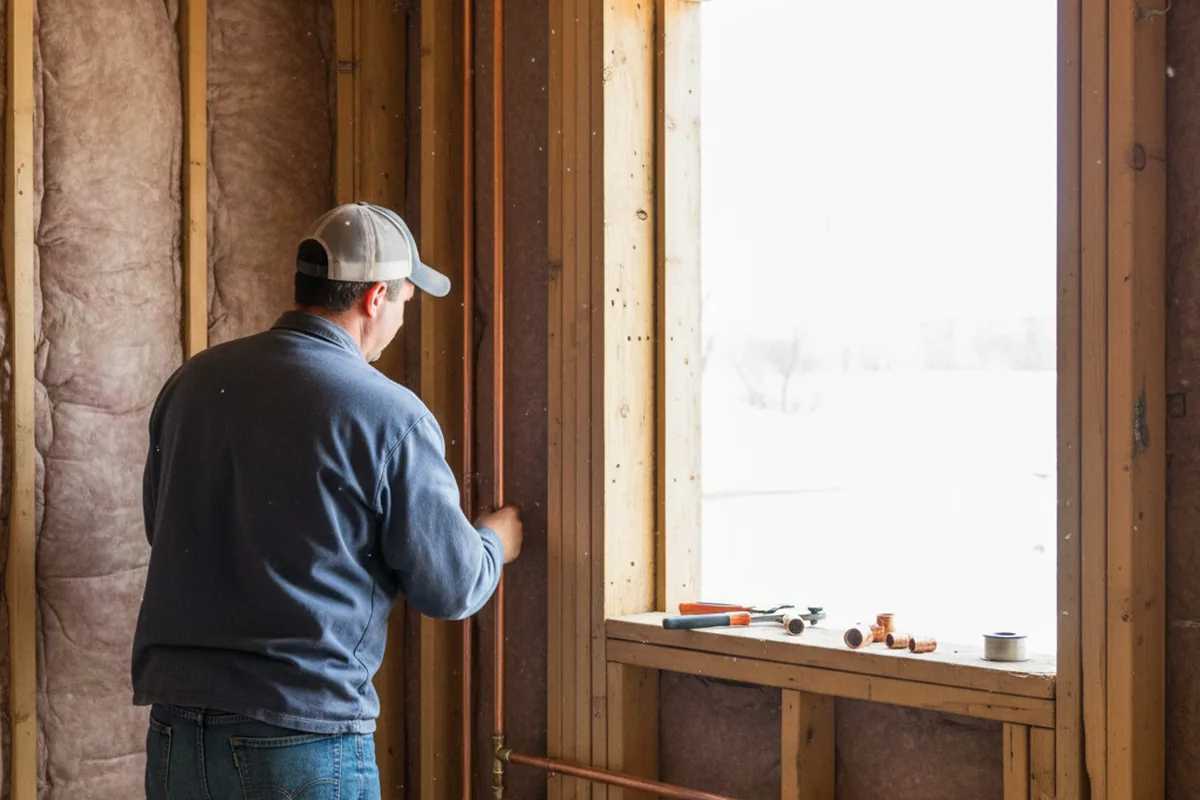Licensed plumber running new copper supply lines in a Vinita home